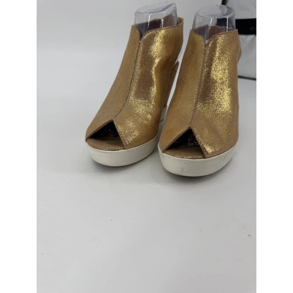 Donald J Pliner Calypso Metallic Gold Cork Wedge Sandals Peep Toe Womens 9M